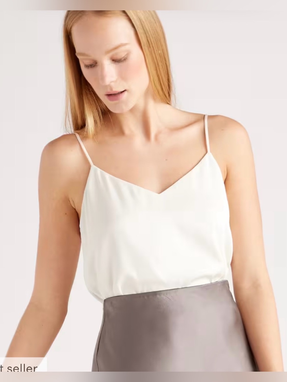 Quince Women Washable Stretch Silk V-Neck Cami Ivory Large